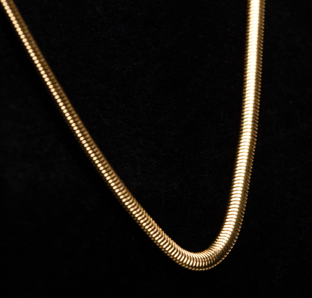 24K Plated Gold. Flat Snake Chain Width: 3mm